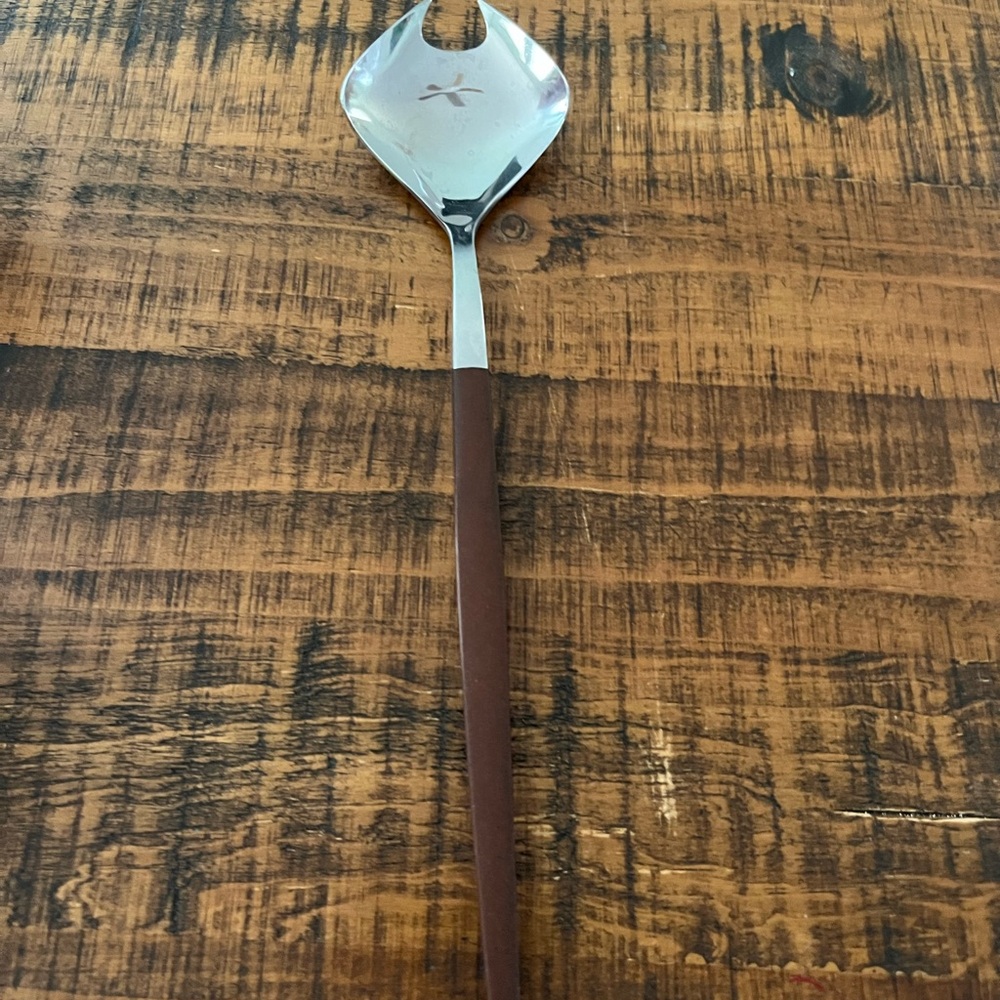 Sleek Silver and Brown Serving Spoon/